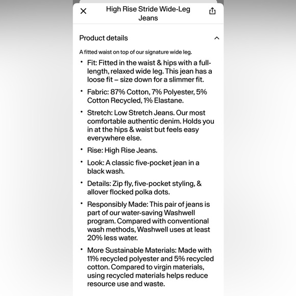 NWT GAP Polka Dot Stride High Rise Wide Leg Jeans 31R 12 - Picture 9 of 10